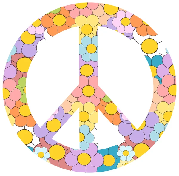 Peace symbol patterned with colorful daisy flowers — Stock Vector