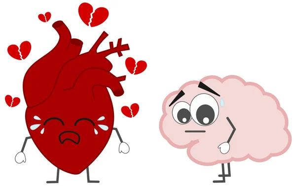 Heart breaking versus brain concept illustration — Stock Vector