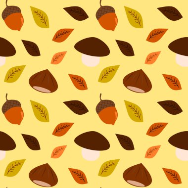kestane meşe palamudu ve mantar sorunsuz vektör desen sezon sonbahar sonbahar arka plan