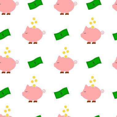 domuz para banka komik karikatür vektör seamless modeli