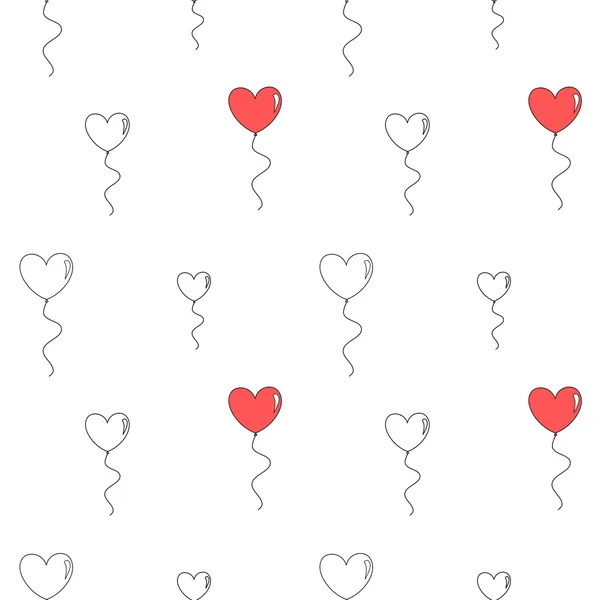 在黑色和白色无缝的浪漫心形气球矢量模式图 — 图库矢量图片