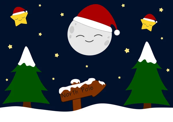Cartoon christmas night vector background illustration with snow — Stock Vector