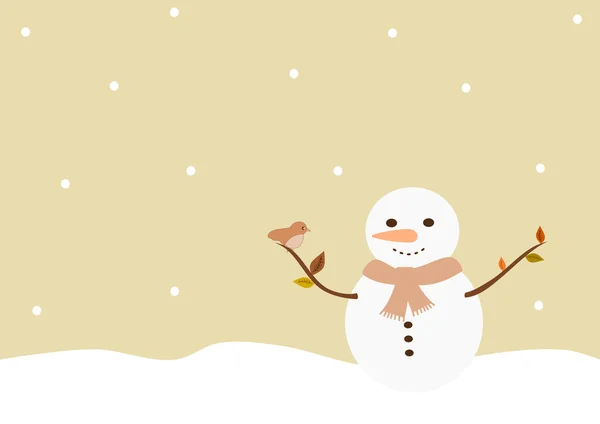 Pupazzo di neve retro vintage vettore cartone animato sfondo illustrazione per le vacanze — Vettoriale Stock