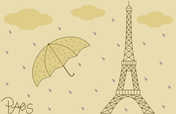 Chuva na torre eiffel vintage retro vetor fundo ilustração — Vetor de Stock