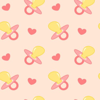 Bebek pembe arka plan sorunsuz vektör desen çizim emzik ile