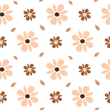 Dikişsiz desen arka plan illüstrasyon kahverengi ve pembe pastel çiçek