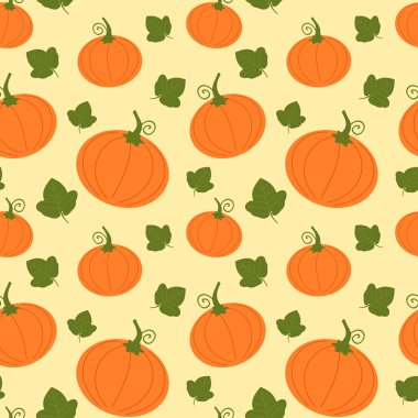 cartoon pumpkin with leaves seamless vector pattern background illustration