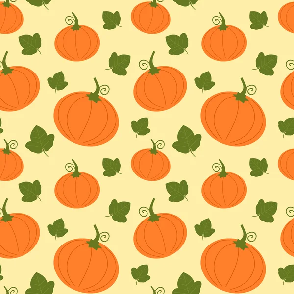 Citrouille de dessin animé avec feuilles motif vectoriel sans couture illustration de fond — Image vectorielle