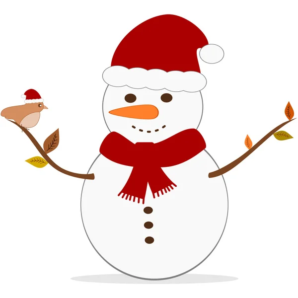 Desenho animado boneco de neve de Natal com feriados pássaro ilustração vetorial —  Vetores de Stock