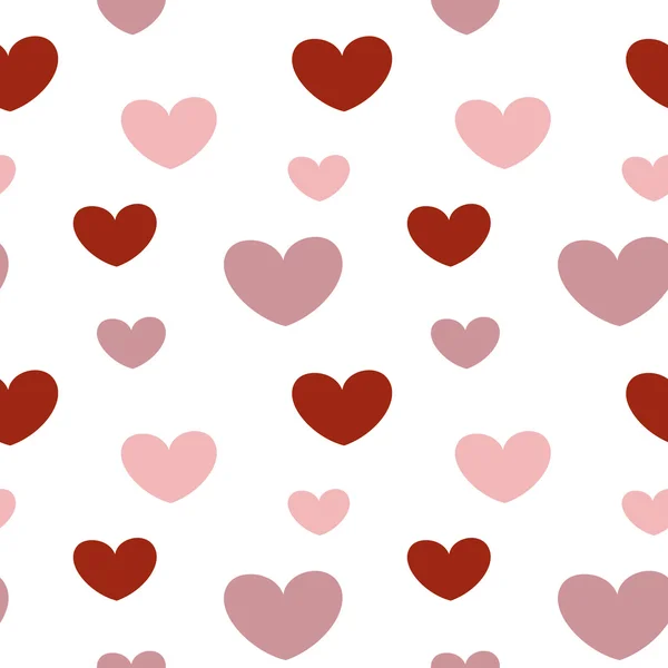 浪漫的情人节的质地，粉红色和红色的心无缝矢量图案背景 — 图库矢量图片