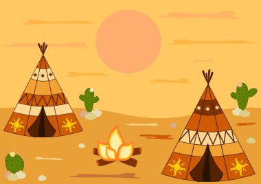 Hint Amerikan yerli teepee çadır karikatür vektör arka plan illüstrasyon