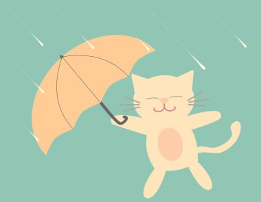 çok güzel karikatür kedi şemsiye yağmur komik vektör çizim ile