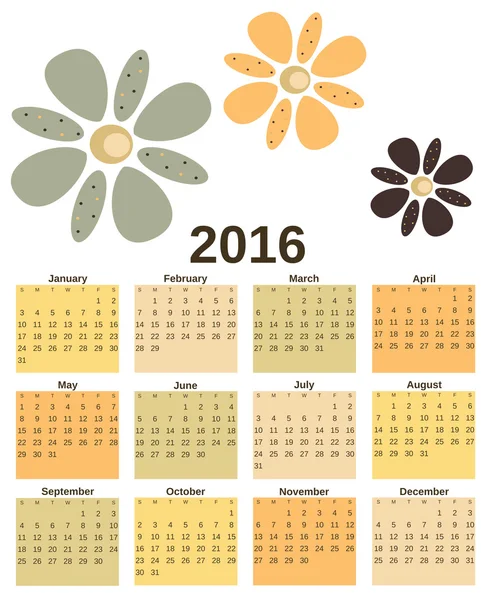 Vintage retro 2016 calendario con flores vector fondo plantilla ilustración — Vector de stock