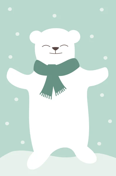 Cartone animato orso bianco polare con sciarpa bella pastello vettoriale illustrazione — Vettoriale Stock