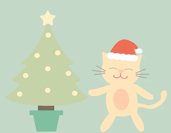 귀여운 만화 크리스마스 트리와 고양이 재미 있는 휴일 벡터 배경 그림 — 스톡 벡터