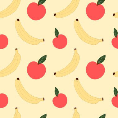 muz ve elma Dikişsiz desen arka plan illüstrasyon vektör