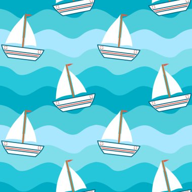 Deniz sorunsuz vektör desen arka plan illüstrasyon karikatür şirin güzel tekne
