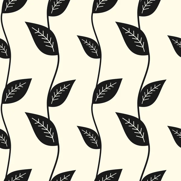 Zwart-wit naadloze vector patroon achtergrond met bladeren — Stockvector