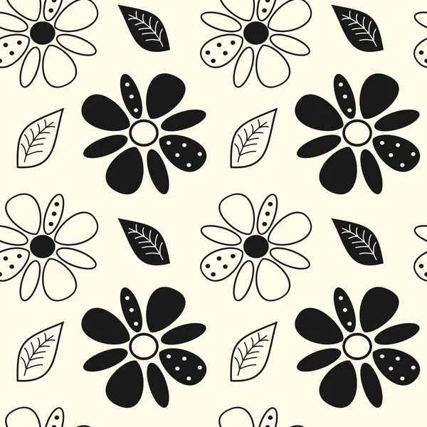 Negro y blanco lindo flores sin costura vector patrón fondo ilustración — Archivo Imágenes Vectoriales