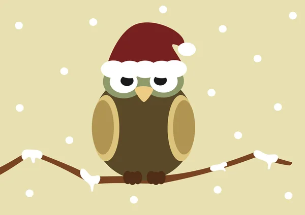 Kerst cartoon uil op tak feestdagen vector illustratie — Stockvector