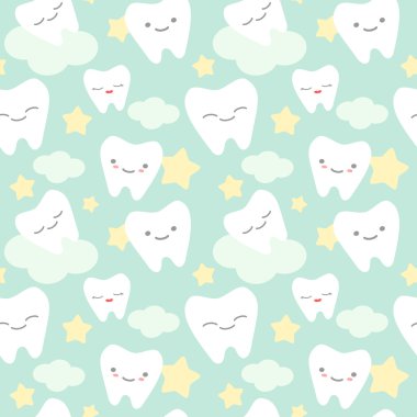 cartoon teeth cute colorful seamless vector pattern background illustration