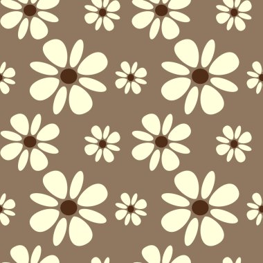 beautiful white daisy flowers on brown background seamless vector pattern background
