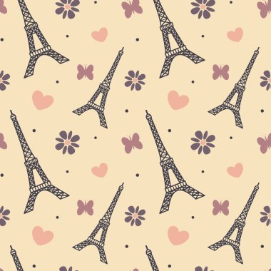 lovely soft eiffel tower seamless vector pattern background illustration