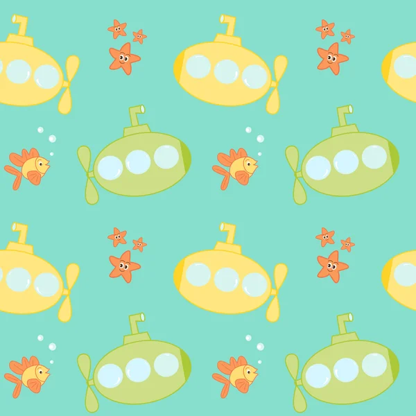 cute cartoon submarines under the sea seamless vector pattern background illustration