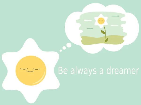 Egg gebakken dromen worden een daisy flower grappig beeldverhaal illustratie vector — Stockvector