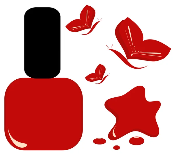 Verniz de unhas vermelho com borboleta beleza moda vetor ilustração — Vetor de Stock