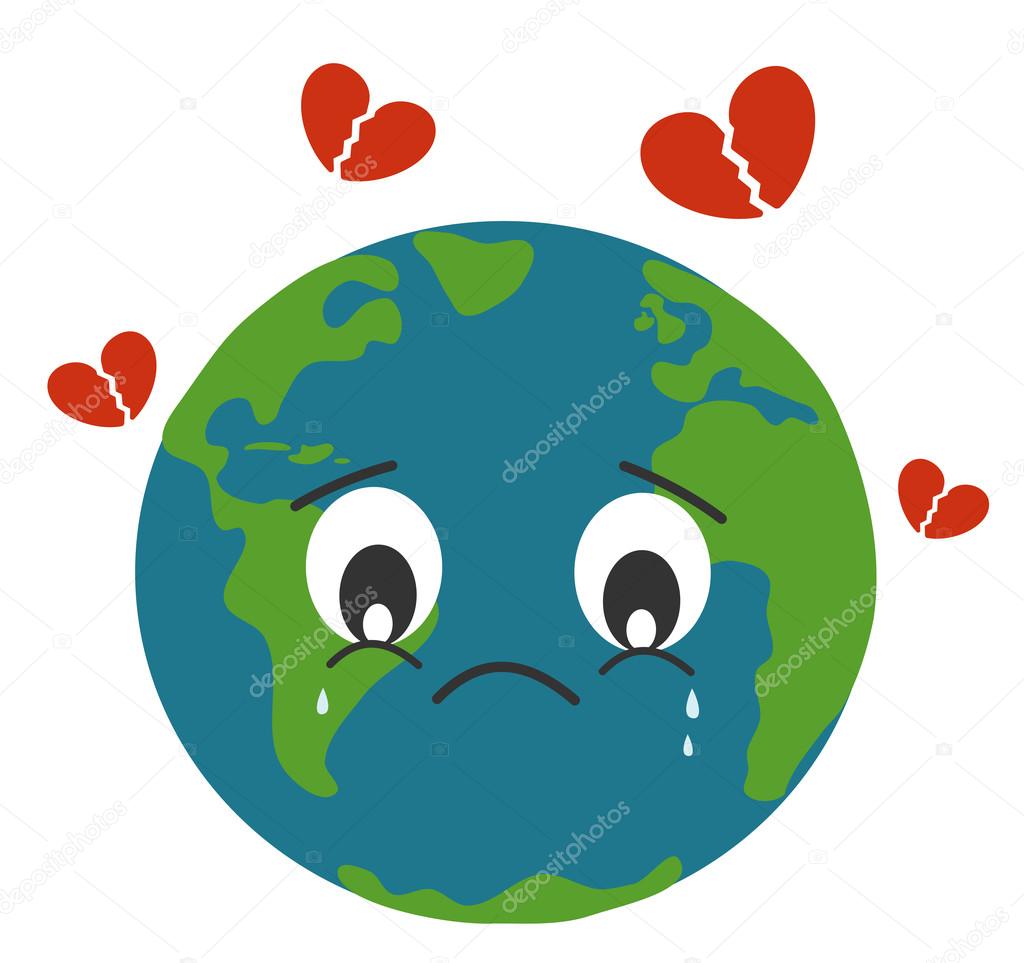sad earth crying with breaking heart vector concept illustration