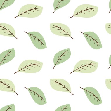 Beyaz arka plan sorunsuz vektör desen çizim üzerinde sevimli yeşil yaprakları