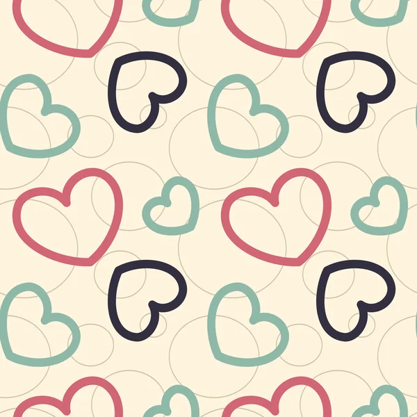 Mignon beau et romantique fond vectoriel sans couture avec des cœurs et des cercles — Image vectorielle