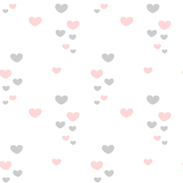 白い背景バレンタインにかわいい素敵なロマンチックなピンクとグレー心ベクトルのシームレスなパターンのイラスト — ストックベクタ