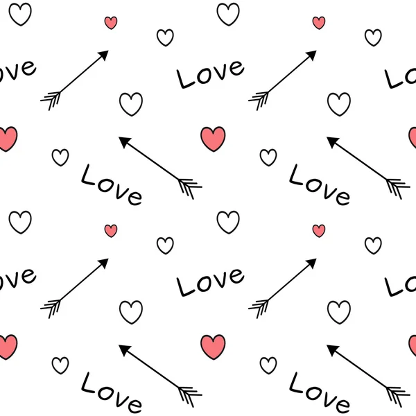 Szerelem szó nyilak szívét folytonos vector minta háttér illusztráció a Valentin-nap — Stock Vector