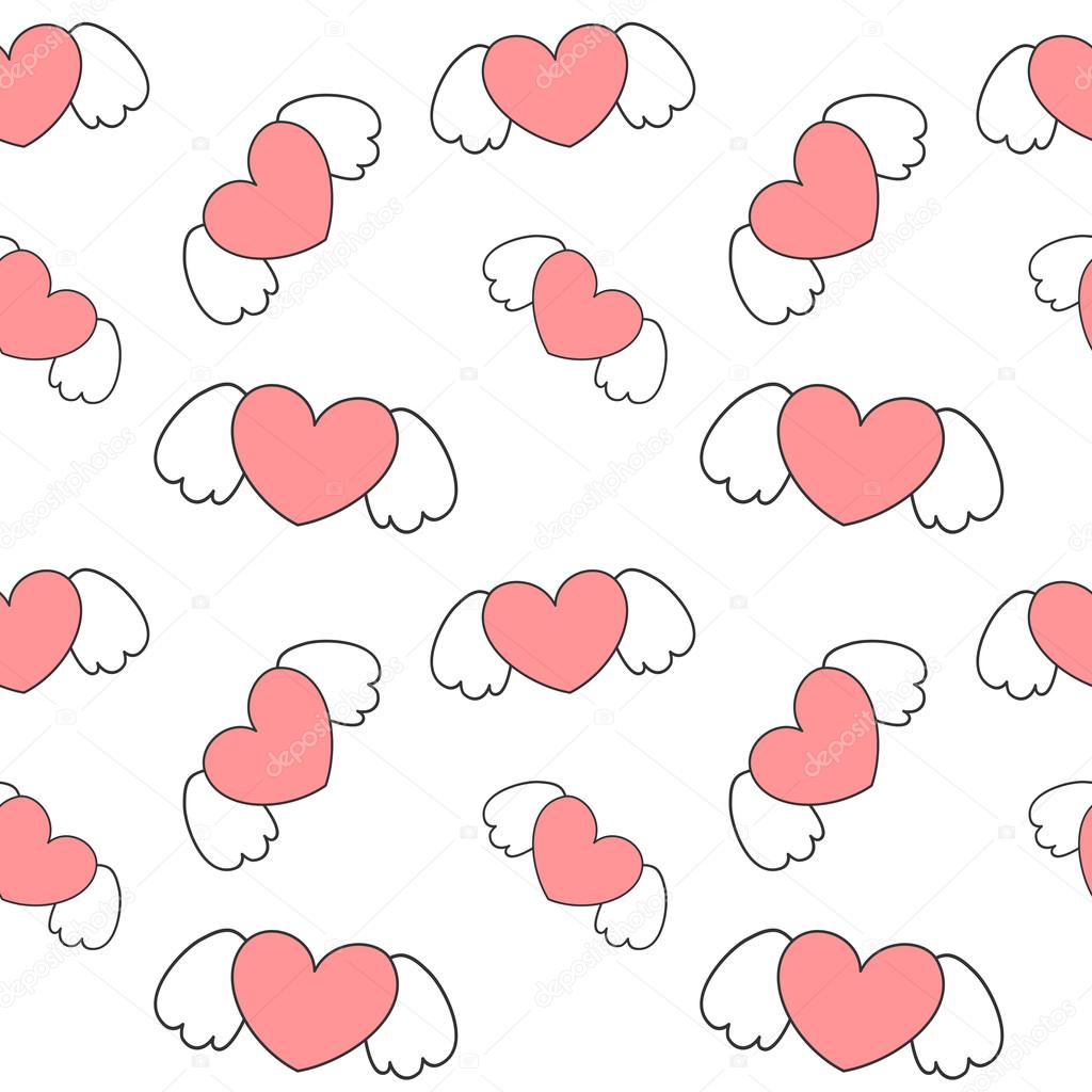 Cute cartoon heart with wings valentine romantic seamless vector
