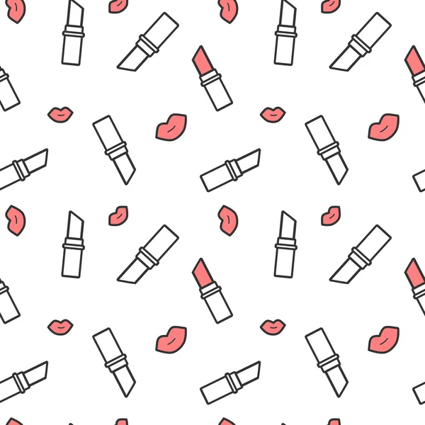 Negro blanco y rojo lápiz labial y labio sin costuras patrón de fondo ilustración — Vector de stock
