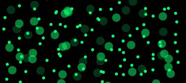 Yeşil Parçacık Noktaları. Siyah Bilimsel Arkaplan Üzerine Soyut Moleküler Dağıtım Simülasyonu