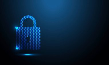 Dijital Mavi Asma Kilit Siber Güvenlik Veri Koruma Konsepti. Siber Güvenlik Kilidi Veri Gizlilik Teknolojisi Arkaplanı