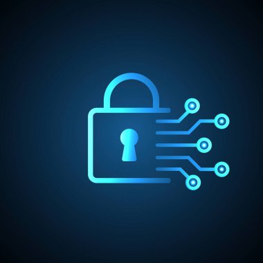 Devre Bağlantıları ve Siber Koruma Konsepti ile Dijital Veri Güvenliği Kilidi. Güvenlik kilidi simgesi