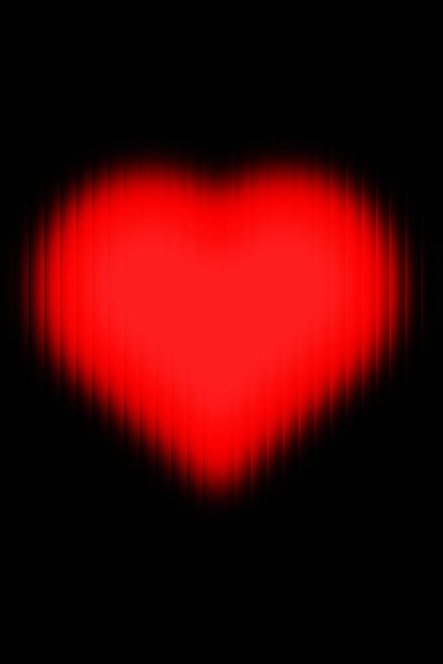 Glowing Red Heart Light Effect on Black Background. Abstract Bright Red Love Heart Illustration