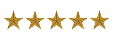 Eleştiriler ve kalite derecelendirmesi için şeffaf arkaplanda izole edilmiş klasik beş yıldızlı derecelendirme simgesi