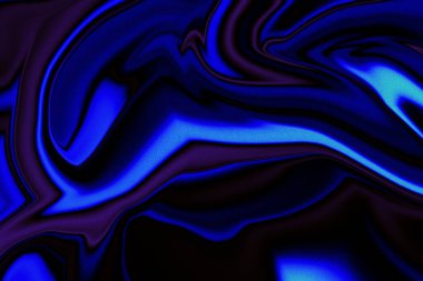 Derin mavi neon soyut sıvı girdap arka planda parlak fütüristik dokusu var. Parlak röfle, modern, zarif ve fütüristik bir görsel efekt yaratmak.