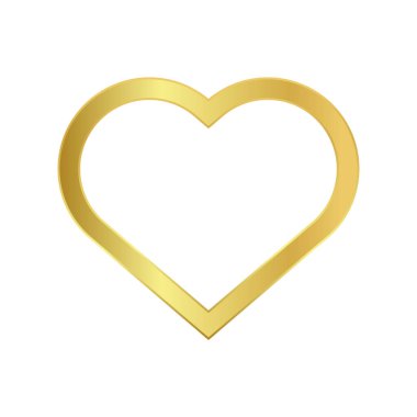 Altın gradyan metalik kalp çerçevesi şeffaf arkaplanda izole edilmiş. Sevgililer Günü ya da düğün tasarımı için dekorasyon malzemeleri. Aşk işareti ve sembol. Vektör illüstrasyonu