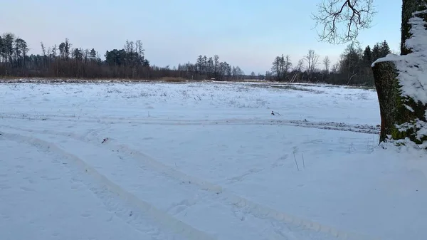 Zimowy Krajobraz Rzeka Zamarznita Pola Lasy Okolicach Wlodawy Pokrytej Duo — Fotografia de Stock