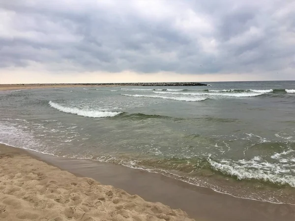 Mar Báltico Áspero Jarosawiec Ondas Altas Atingindo Quebra Mares — Fotografia de Stock