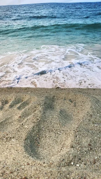 Imprint Sea Sand Foot Hand Hollow — Stock Photo, Image