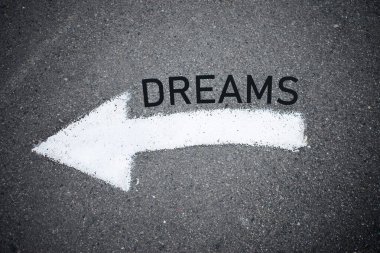Rüya, asfalta beyaz boyayla çizilen okun üzerinde yazılıdır.