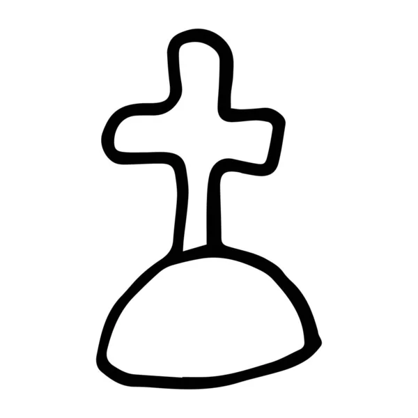 Vektor illustration av ett kors på en grav i klotter stil — Stock vektor