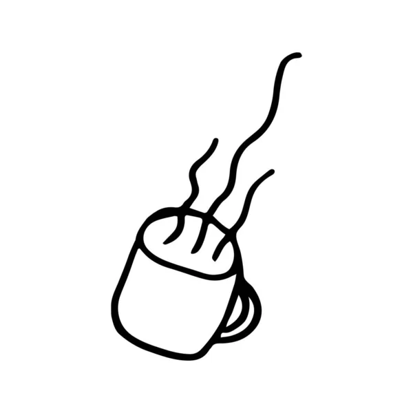 Ilustración vectorial de taza caliente con té en estilo garabato — Vector de stock